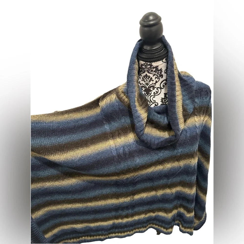Striped Cowl Neck Sweater - Blue and Brown - Picture 2 of 15
